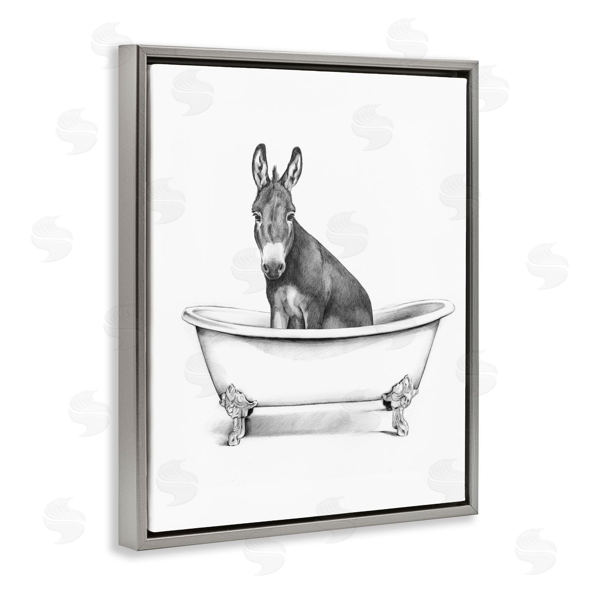 Antique Tub with Donkey Grey Floating Frame Canvas Wall Art, Home Decor by Victoria Borges