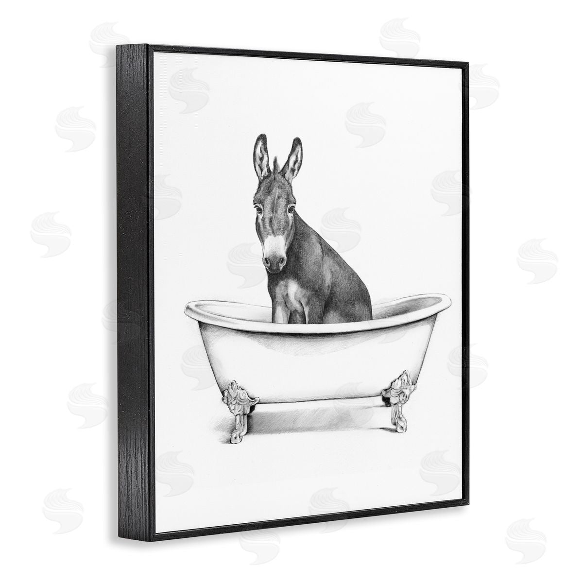 Antique Tub with Donkey Black Frame Print Wall Art, Home Decor by Victoria Borges