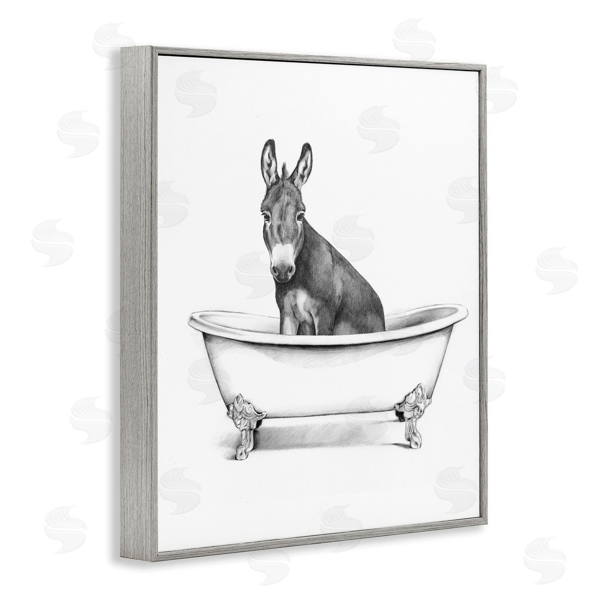 Antique Tub with Donkey Grey Frame Print Wall Art, Home Decor by Victoria Borges