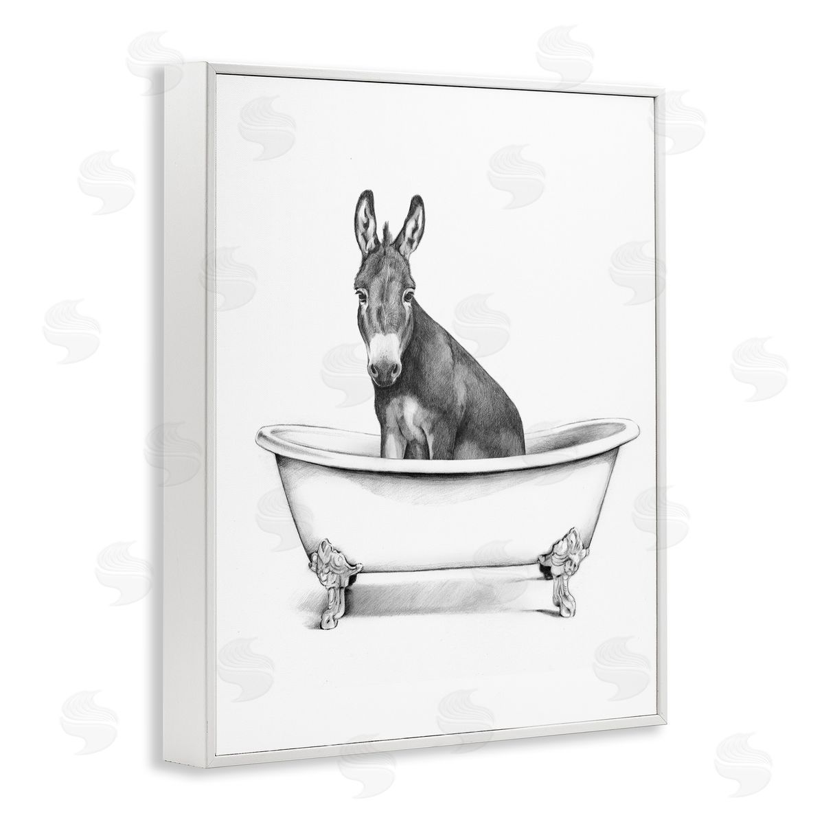 Antique Tub with Donkey White Frame Print Wall Art, Home Decor by Victoria Borges