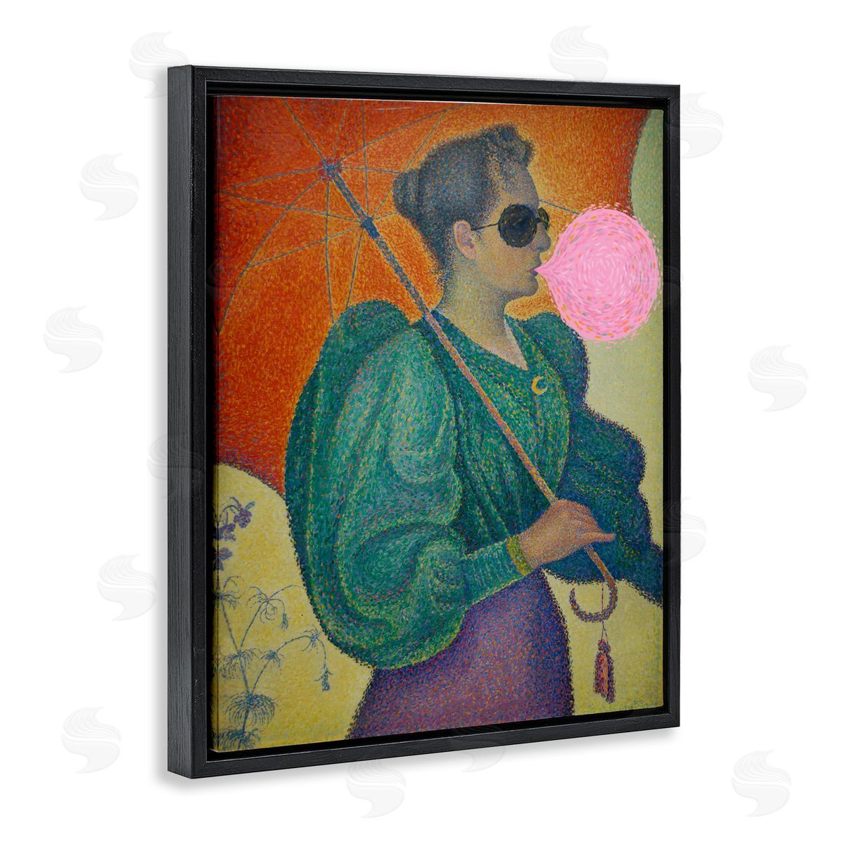 Impressionist Woman & Bubblegum Black Floating Frame Canvas Wall Art, Home Decor by Stupell Studio
