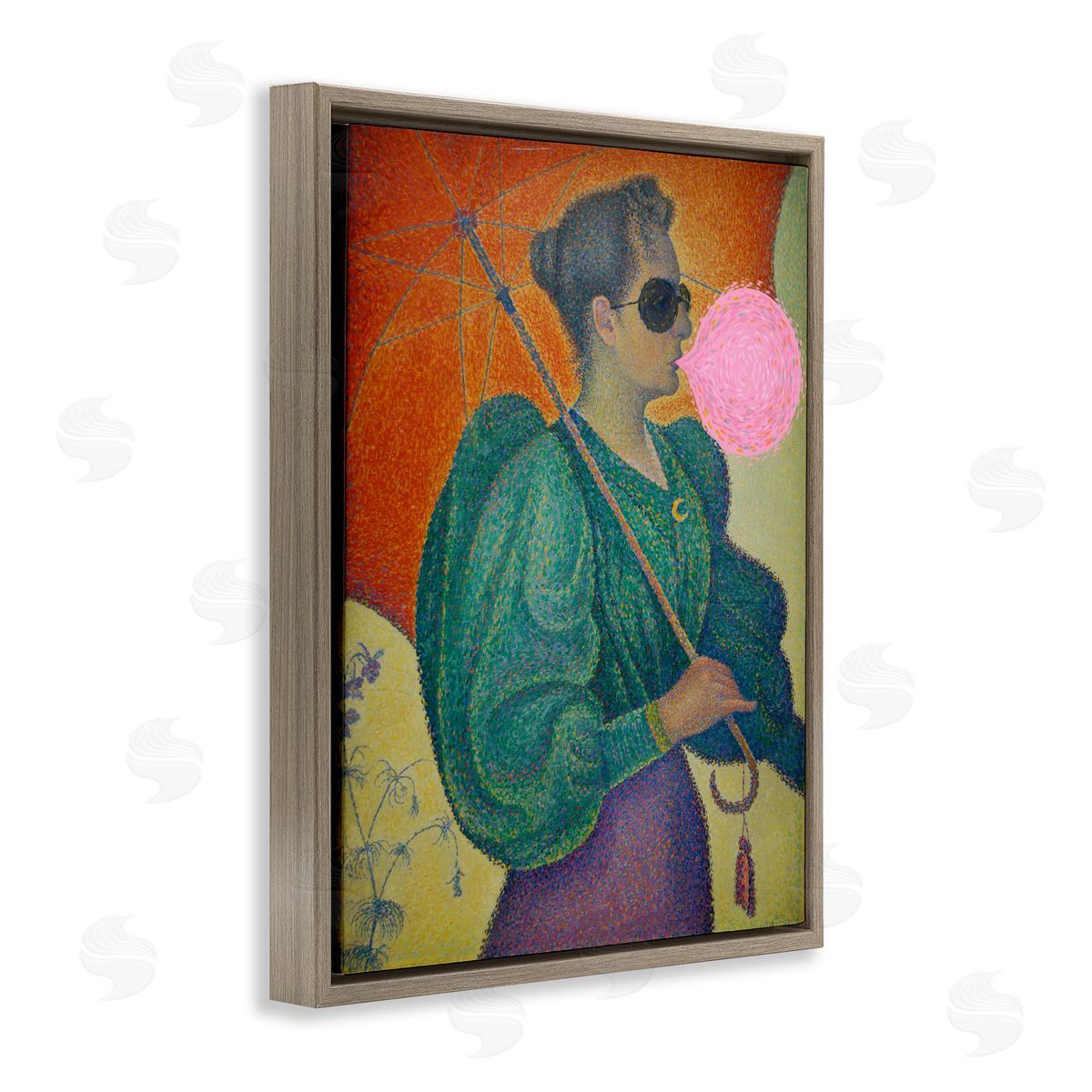 Impressionist Woman & Bubblegum Brown Floating Frame Canvas Wall Art, Home Decor by Stupell Studio