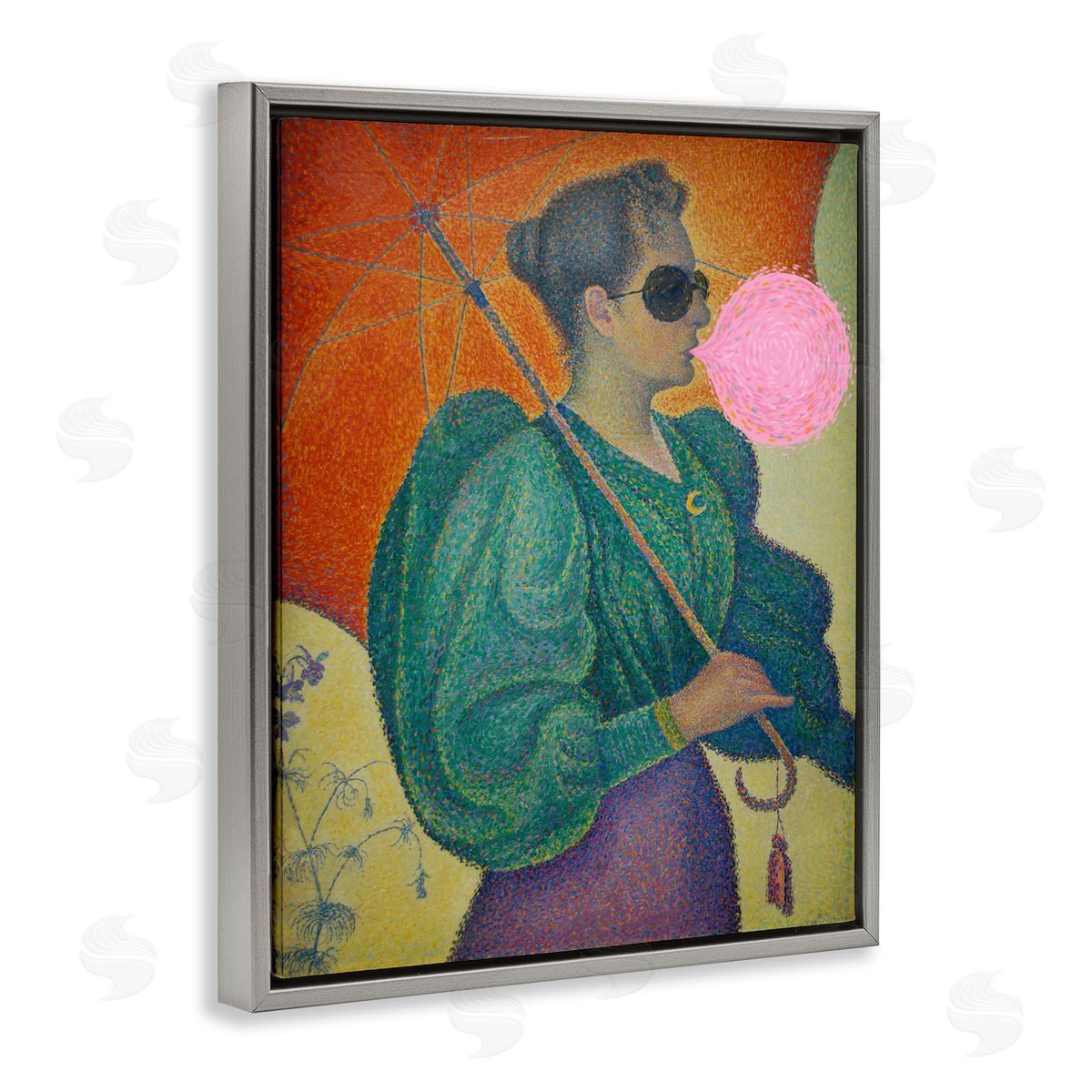 Impressionist Woman & Bubblegum Grey Floating Frame Canvas Wall Art, Home Decor by Stupell Studio