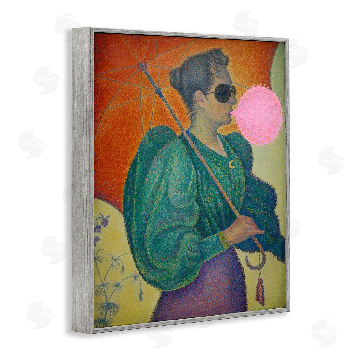 Impressionist Woman & Bubblegum Grey Frame Print Wall Art, Home Decor by Stupell Studio