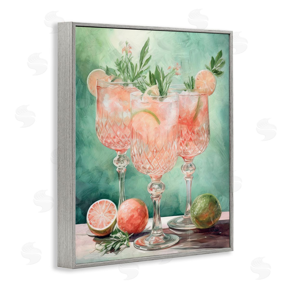 Pastel Grapefruit Cocktails Grey Frame Print Wall Art, Home Decor by Stupell Studio