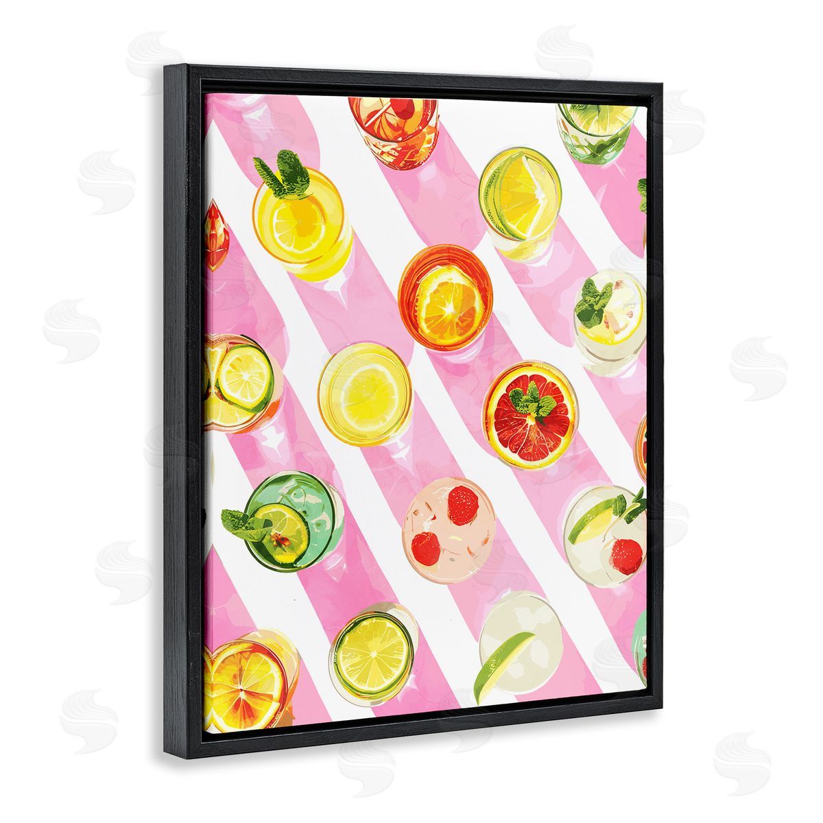 Aerial Cocktails on Stripes Black Floating Frame Canvas Wall Art, Home Decor by Stupell Studio