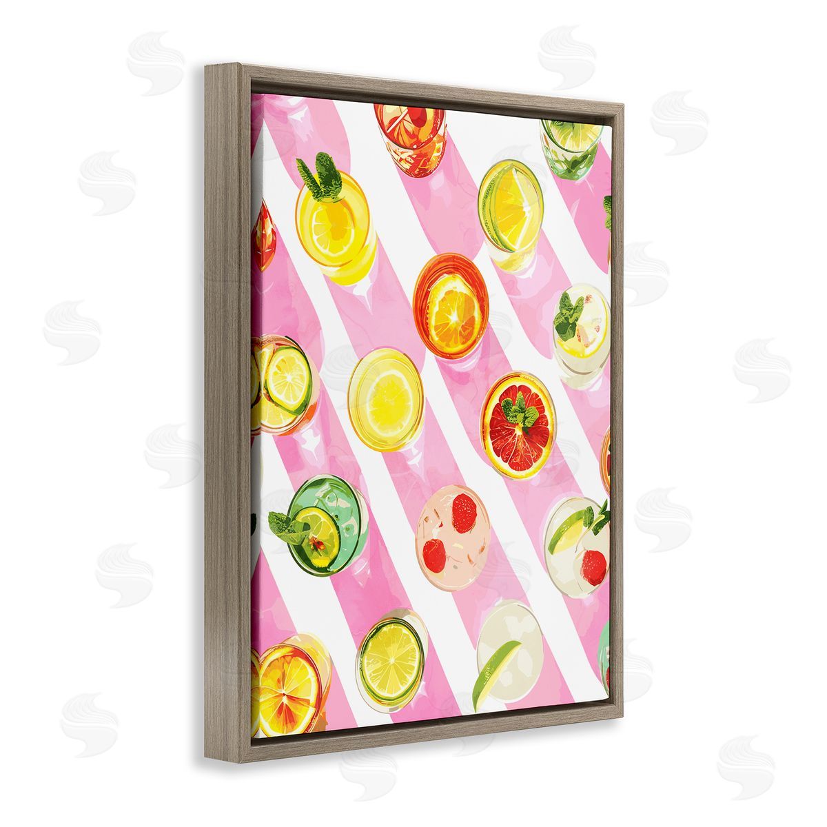 Aerial Cocktails on Stripes Brown Floating Frame Canvas Wall Art, Home Decor by Stupell Studio