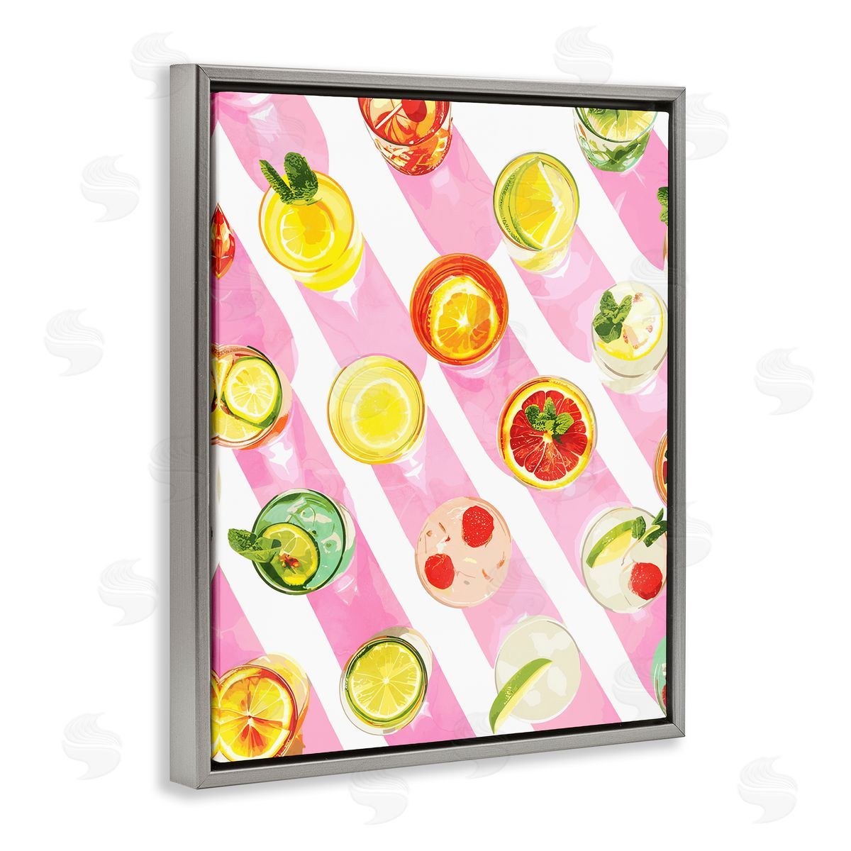 Aerial Cocktails on Stripes Grey Floating Frame Canvas Wall Art, Home Decor by Stupell Studio