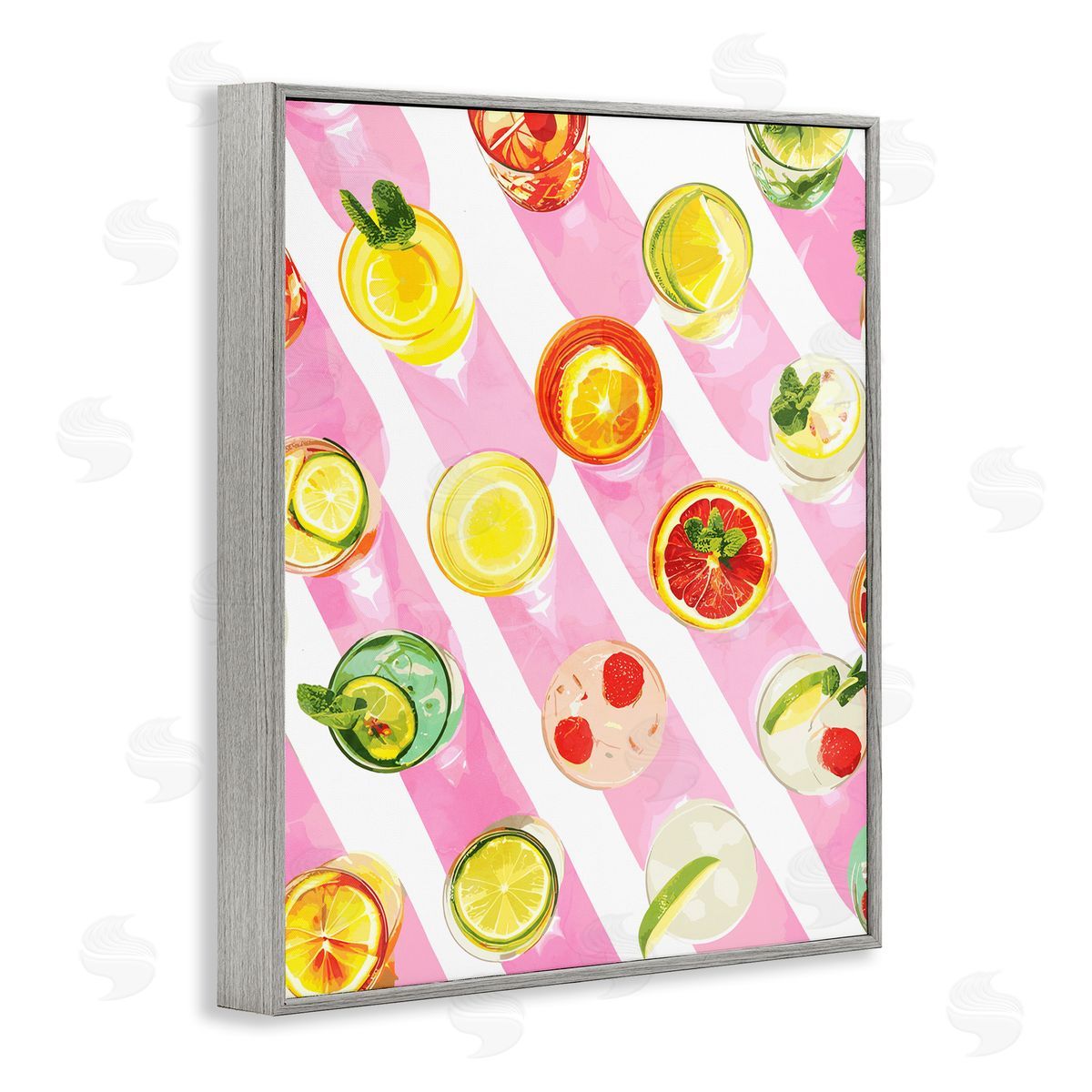 Aerial Cocktails on Stripes Grey Frame Print Wall Art, Home Decor by Stupell Studio