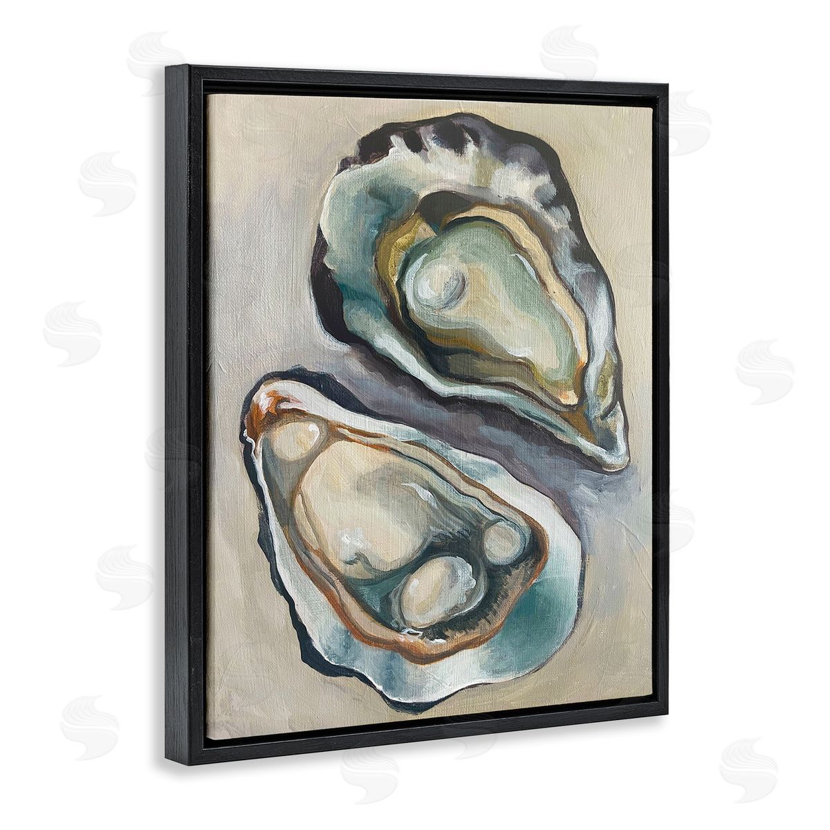 Nautical Oyster Duo Black Floating Frame Canvas Wall Art, Home Decor by Stupell Studio
