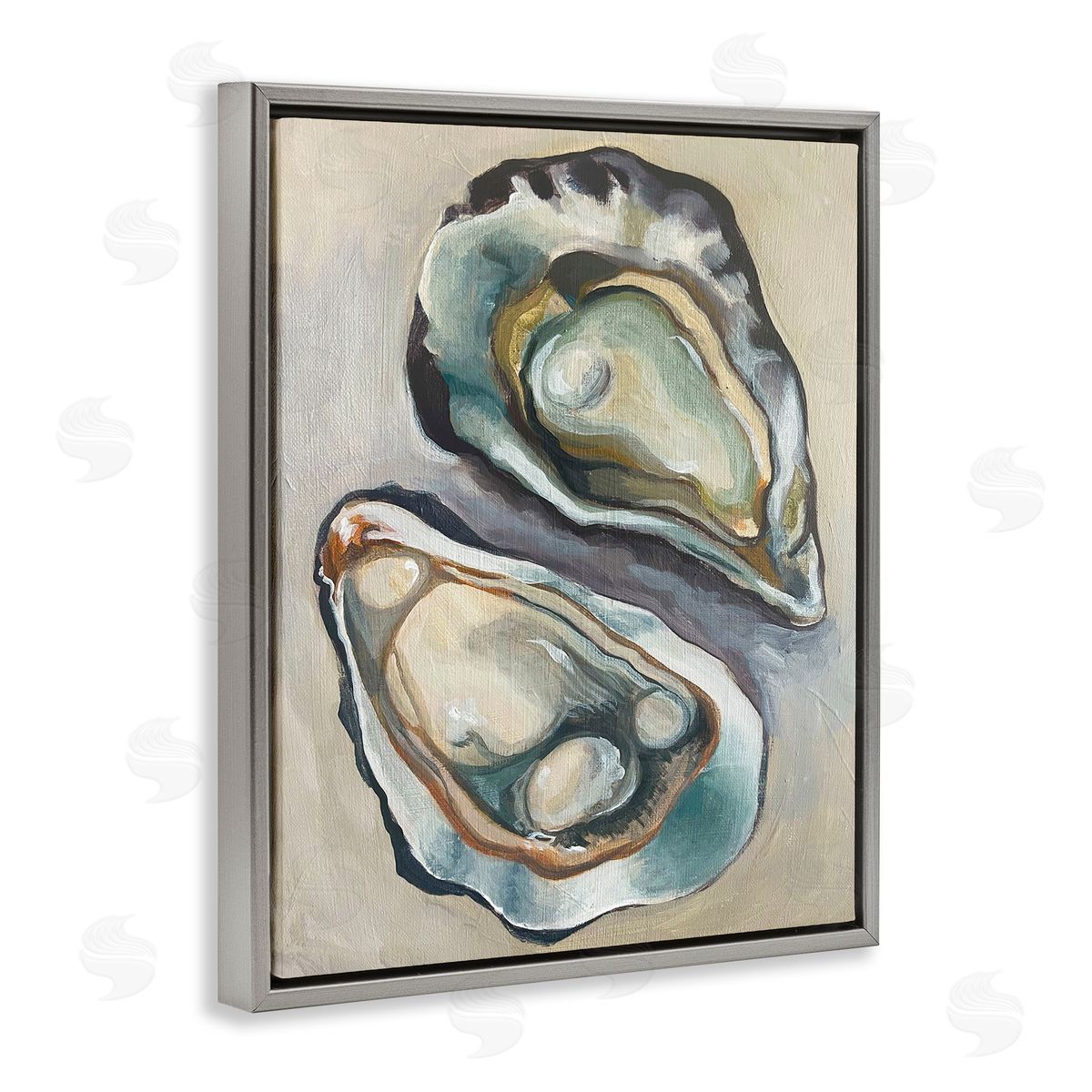 Nautical Oyster Duo Grey Floating Frame Canvas Wall Art, Home Decor by Stupell Studio