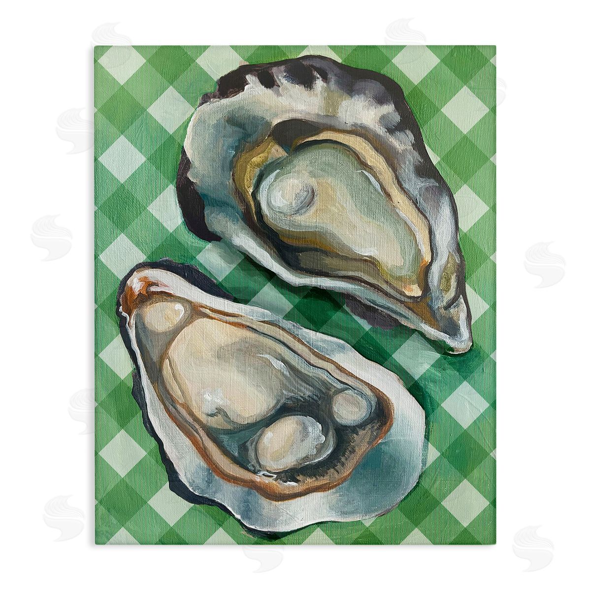 Oysters on Green Plaid Canvas Wall Art, Home Decor by Stupell Studio