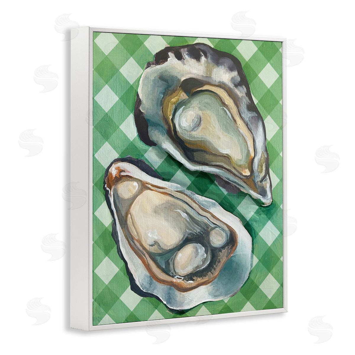 Oysters on Green Plaid White Frame Print Wall Art, Home Decor by Stupell Studio