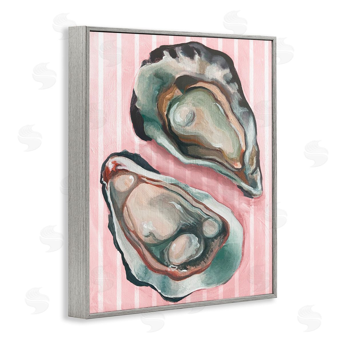 Oysters on Pink Stripes Grey Frame Print Wall Art, Home Decor by Stupell Studio