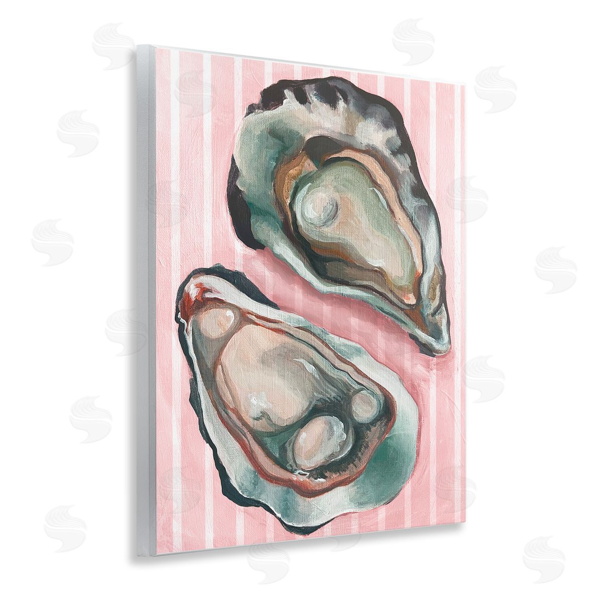 Oysters on Pink Stripes Wood Plaque Wall Art, Home Decor by Stupell Studio