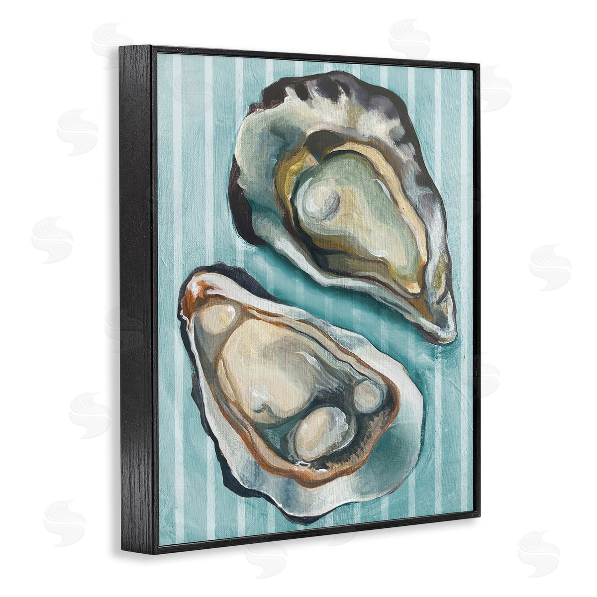 Oysters on Blue Stripes Black Frame Print Wall Art, Home Decor by Stupell Studio