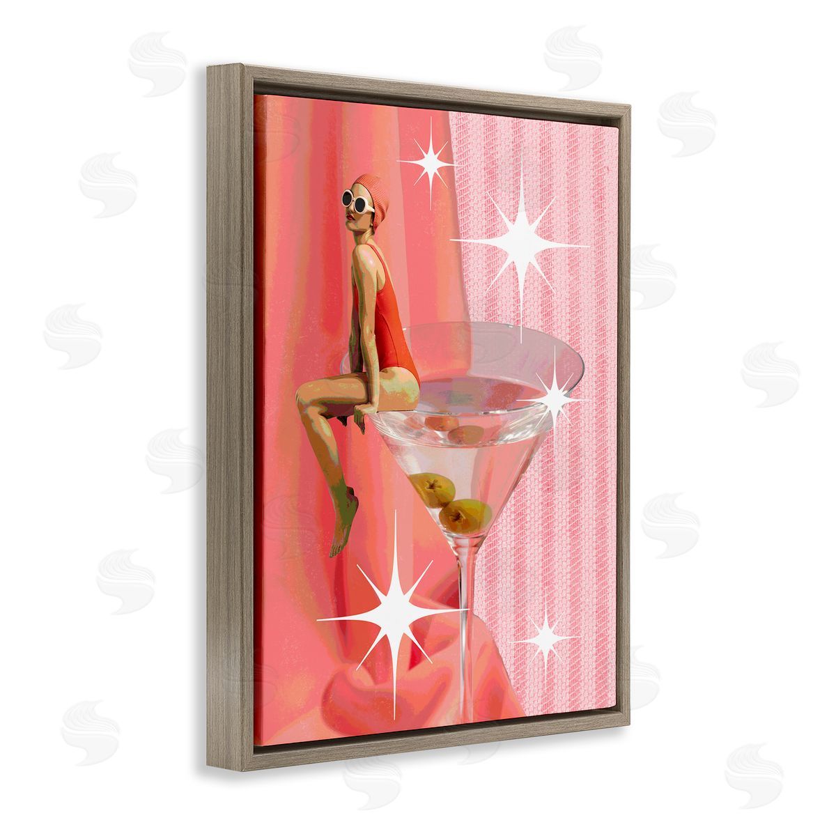 Vintage Swimmer on Drink Brown Floating Frame Canvas Wall Art, Home Decor by Stupell Studio