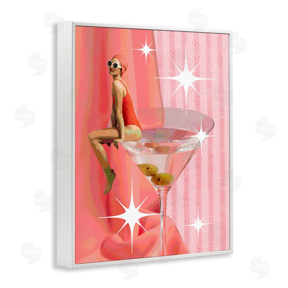 Vintage Swimmer on Drink White Frame Print Wall Art, Home Decor by Stupell Studio