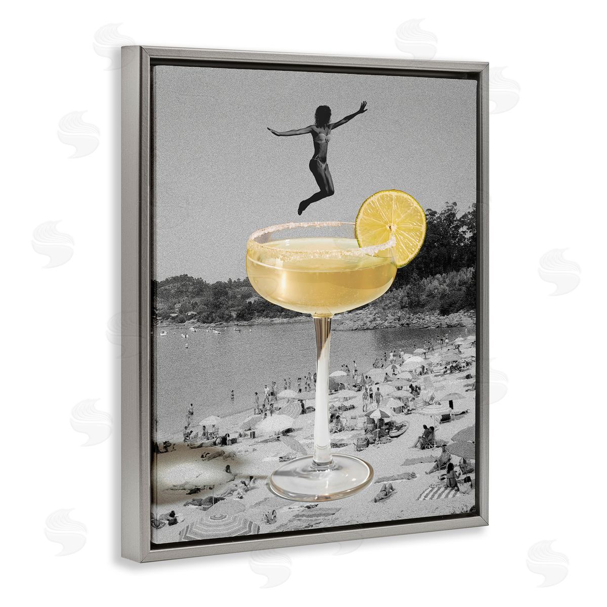 Swimming in Cocktail Grey Floating Frame Canvas Wall Art, Home Decor by Stupell Studio