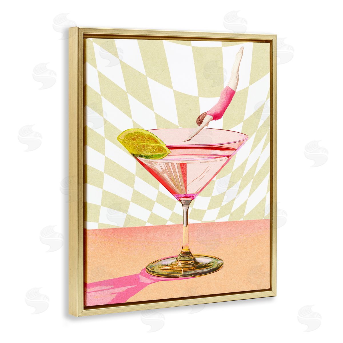 Diving into Cocktail Gold Floating Frame Canvas Wall Art, Home Decor by Stupell Studio