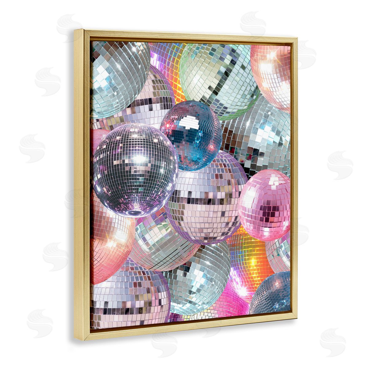 Pastel Disco Balls Cluster Gold Floating Frame Canvas Wall Art, Home Decor by Stupell Studio