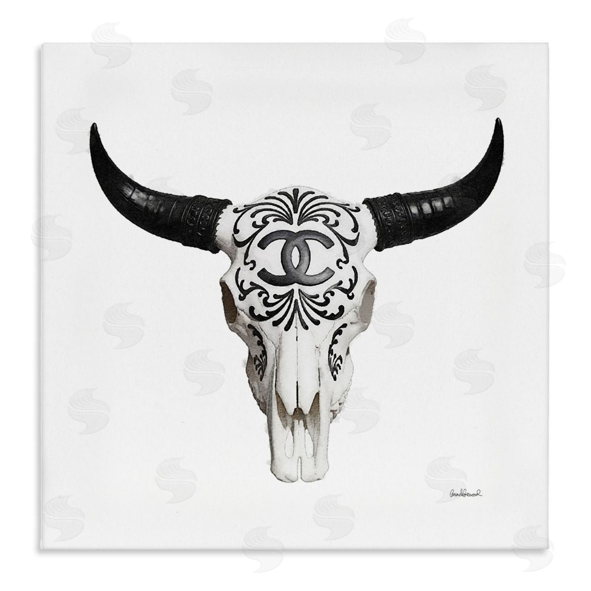 Glam Brand Cow Skull Canvas Wall Art, Home Decor by Amanda Greenwood