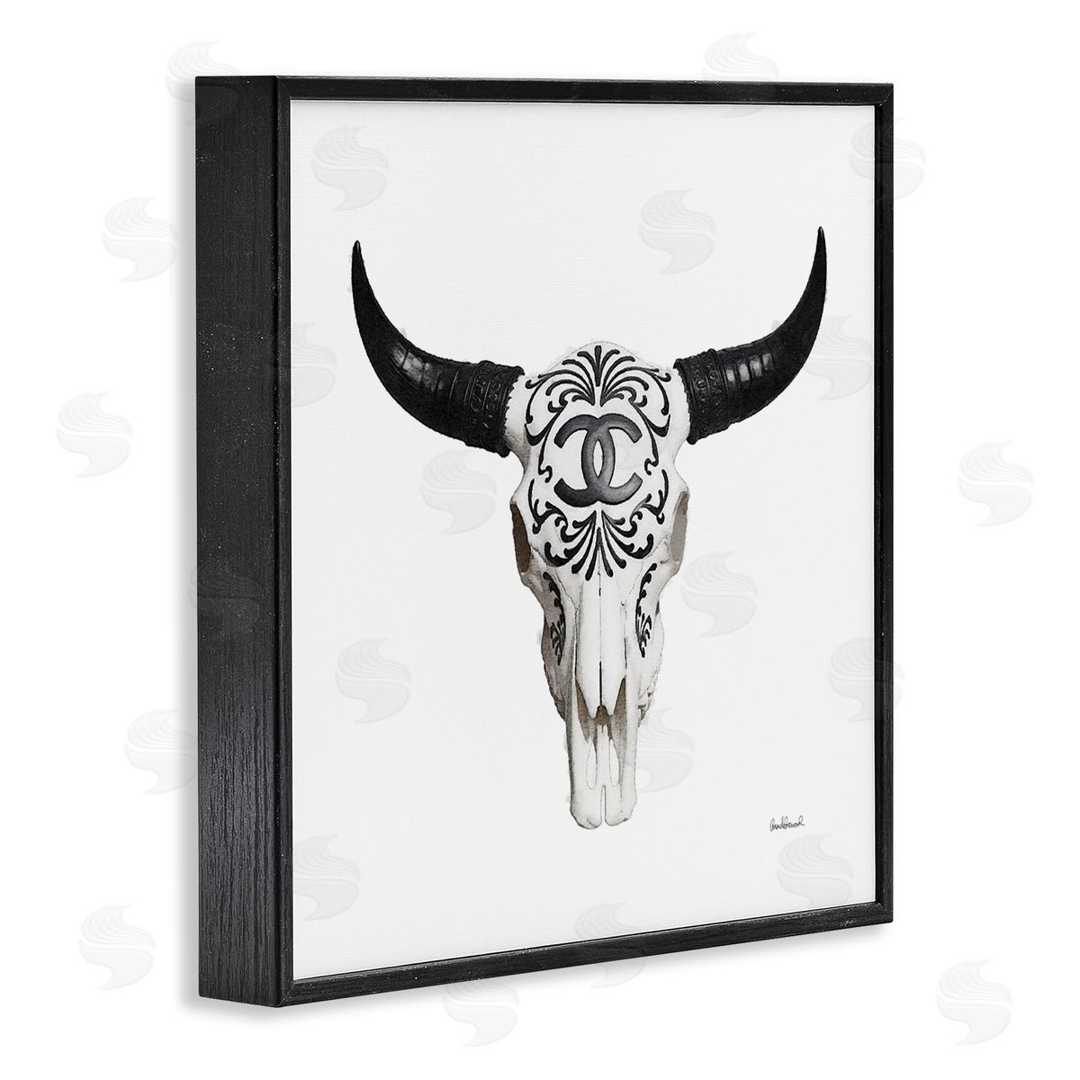 Glam Brand Cow Skull Black Frame Print Wall Art, Home Decor by Amanda Greenwood