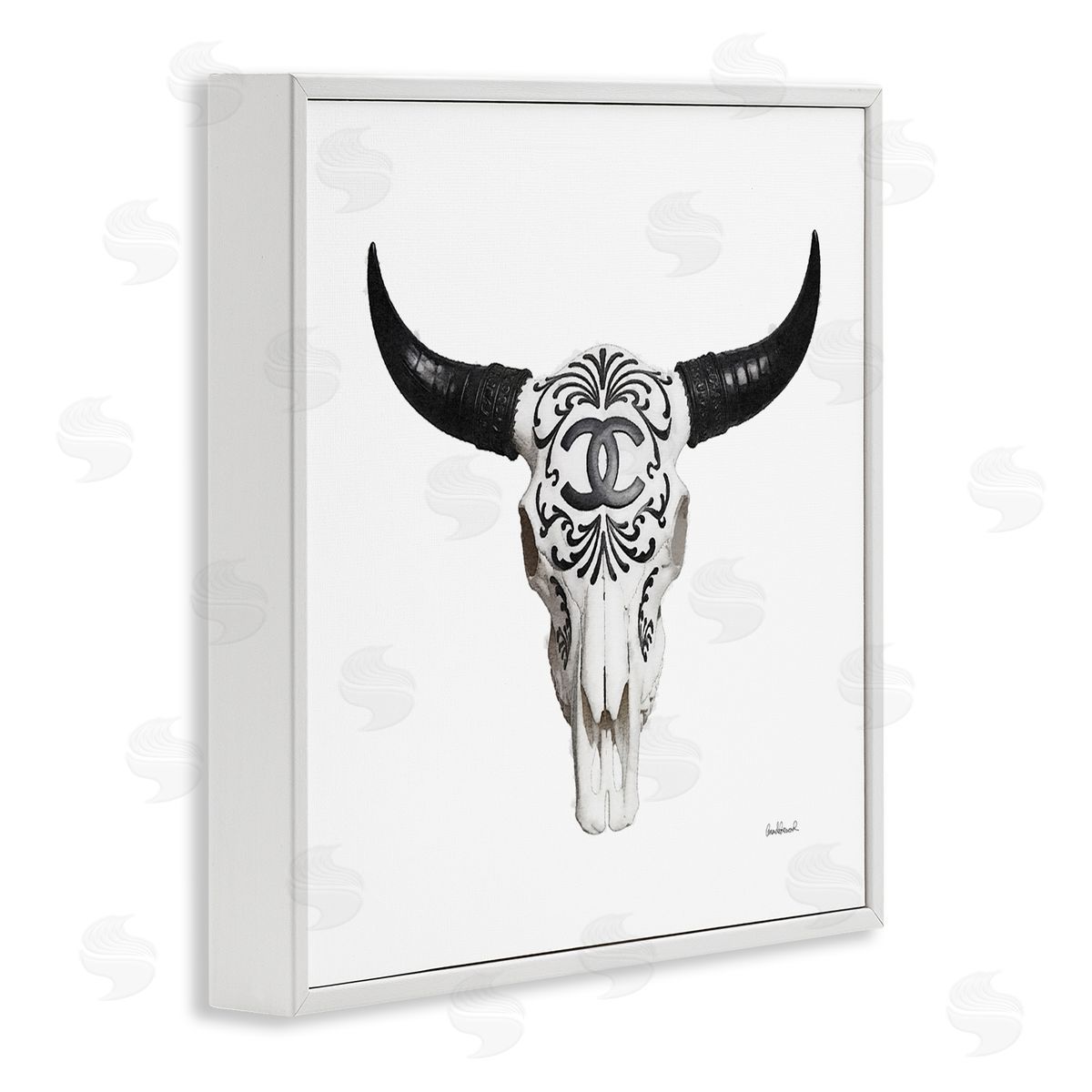 Glam Brand Cow Skull White Frame Print Wall Art, Home Decor by Amanda Greenwood