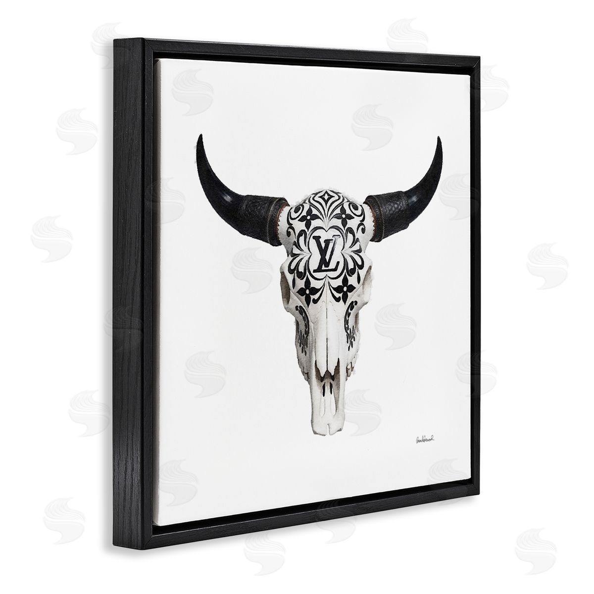 Cowgirl Skull Glam Brand Black Floating Frame Canvas Wall Art, Home Decor by Amanda Greenwood