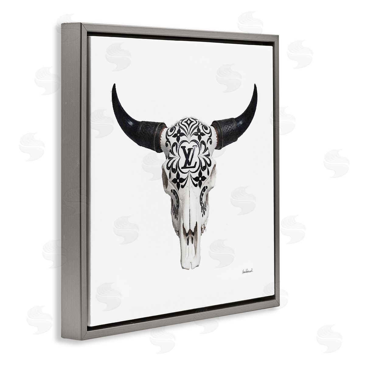 Cowgirl Skull Glam Brand Grey Floating Frame Canvas Wall Art, Home Decor by Amanda Greenwood