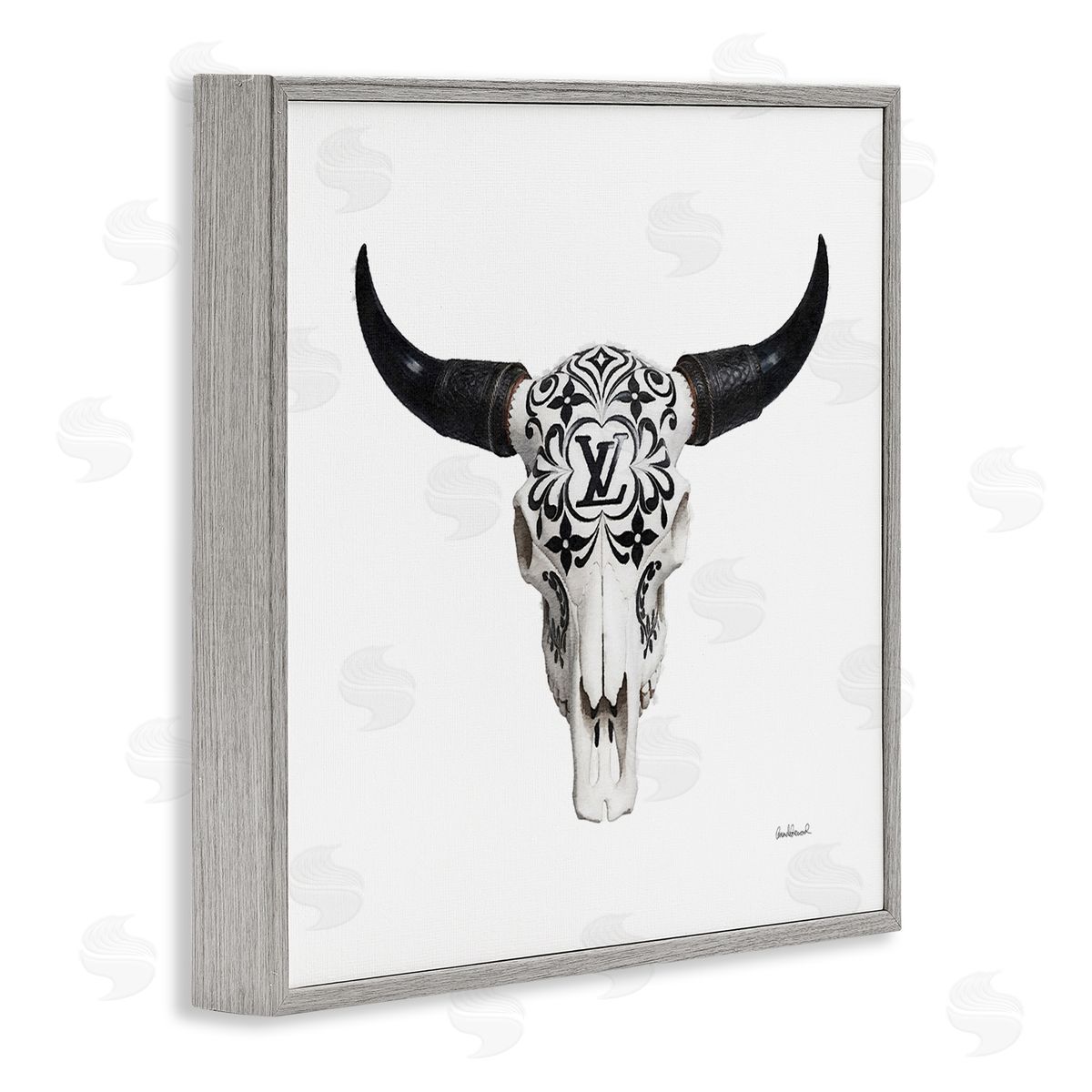 Cowgirl Skull Glam Brand Grey Frame Print Wall Art, Home Decor by Amanda Greenwood