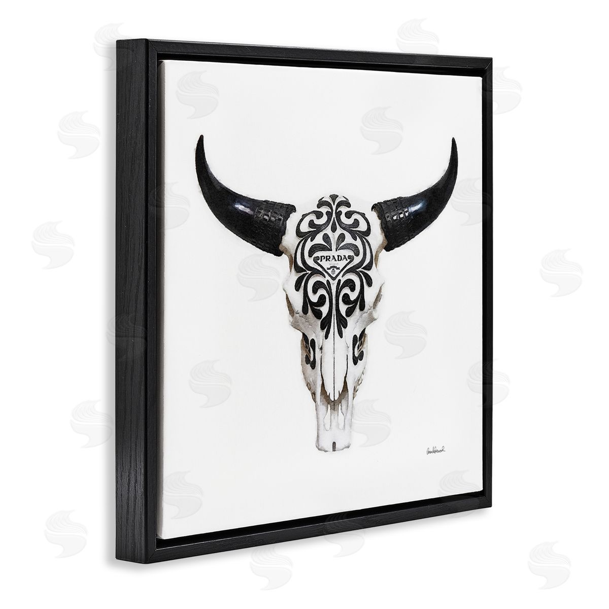 Fashion Brand Cow Skull Black Floating Frame Canvas Wall Art, Home Decor by Amanda Greenwood