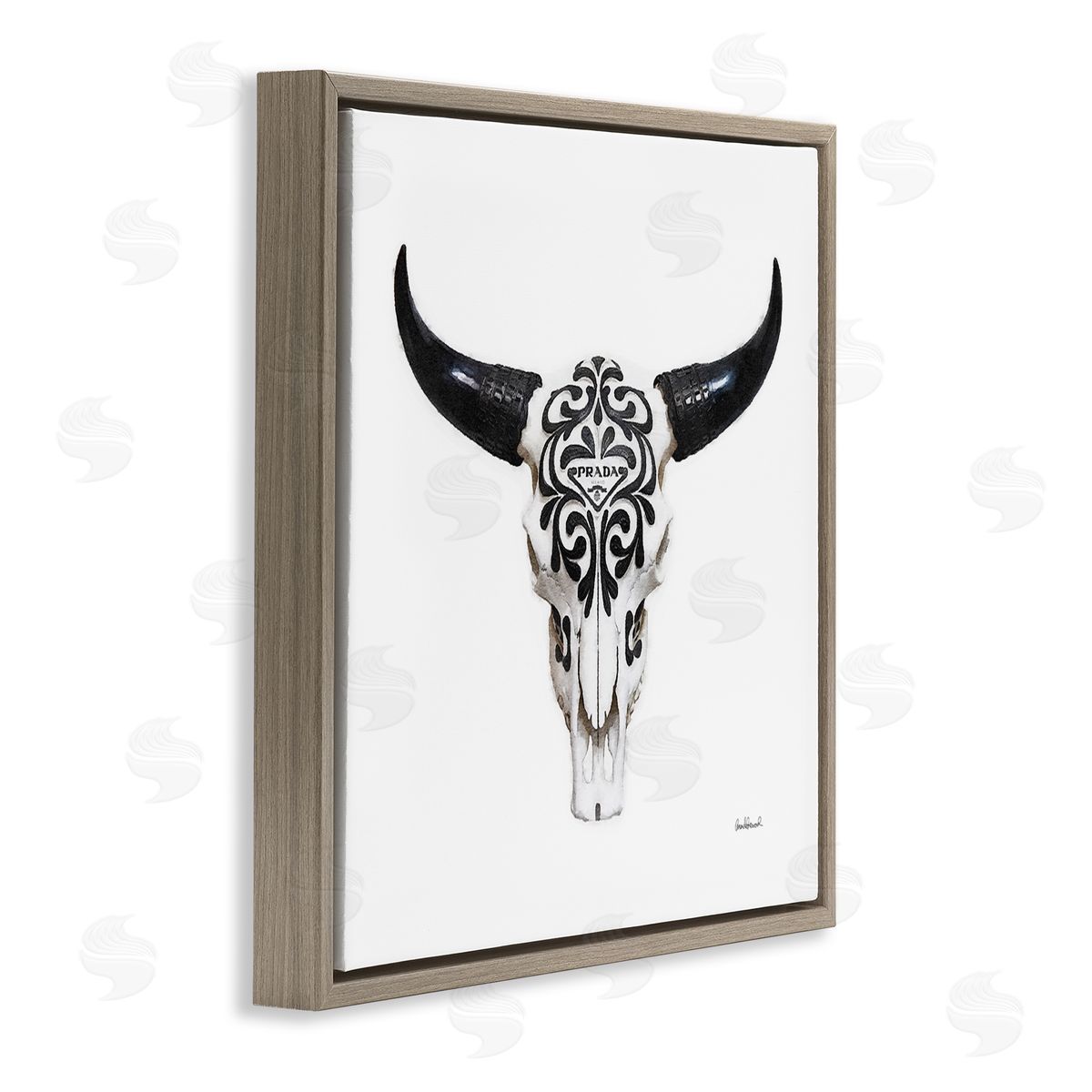 Fashion Brand Cow Skull Brown Floating Frame Canvas Wall Art, Home Decor by Amanda Greenwood