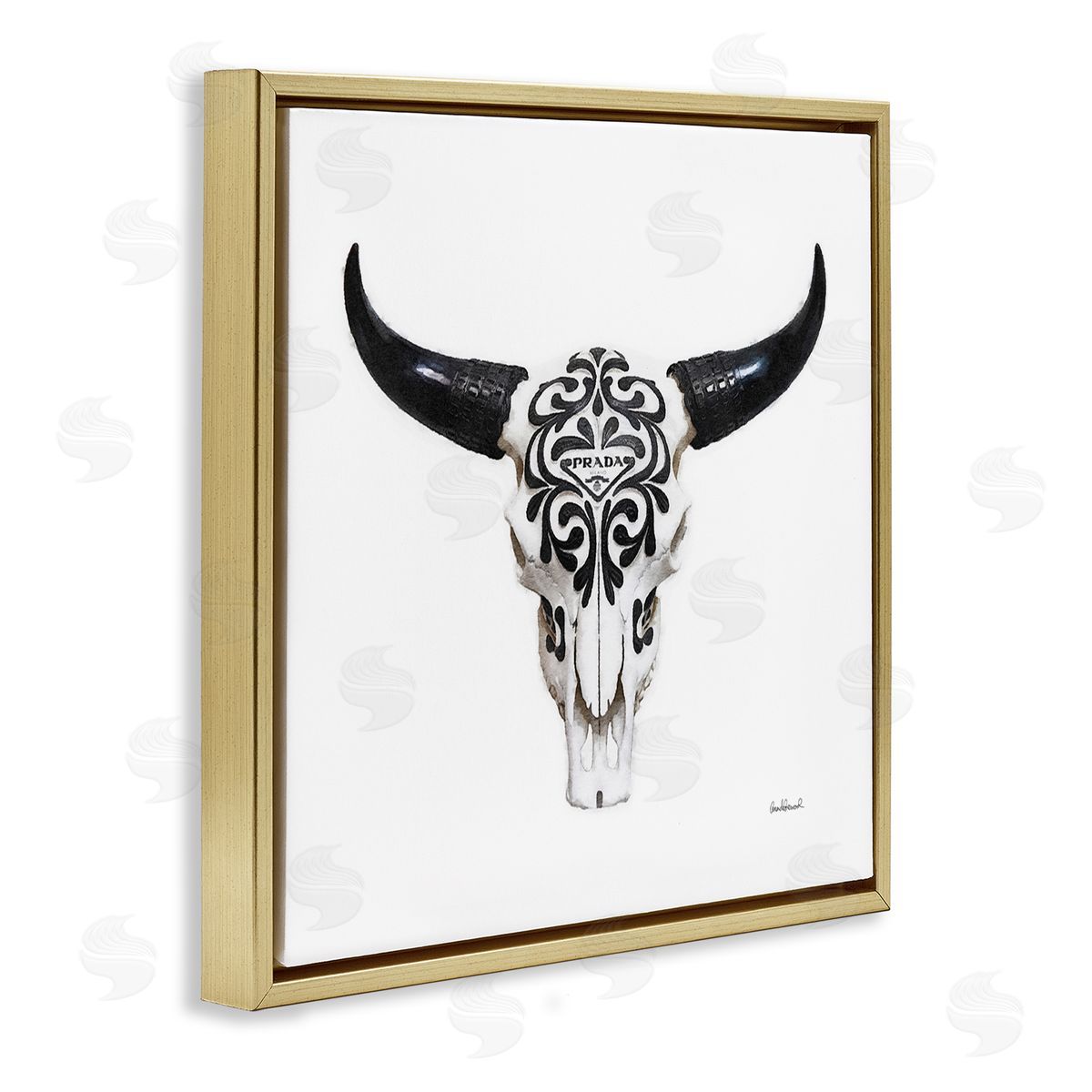 Fashion Brand Cow Skull Gold Floating Frame Canvas Wall Art, Home Decor by Amanda Greenwood