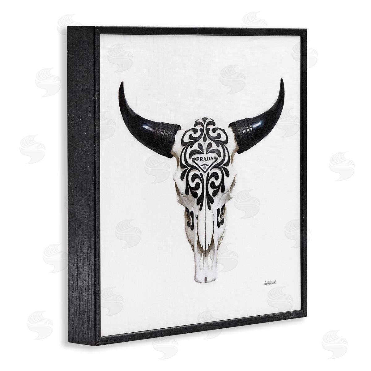 Fashion Brand Cow Skull Black Frame Print Wall Art, Home Decor by Amanda Greenwood