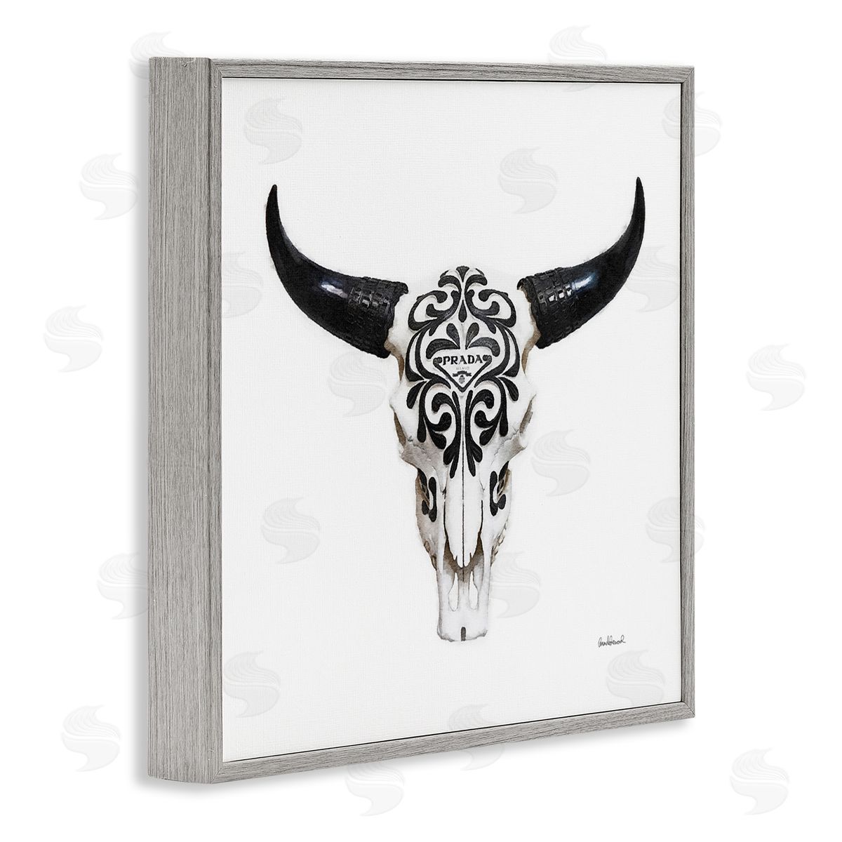 Fashion Brand Cow Skull Grey Frame Print Wall Art, Home Decor by Amanda Greenwood