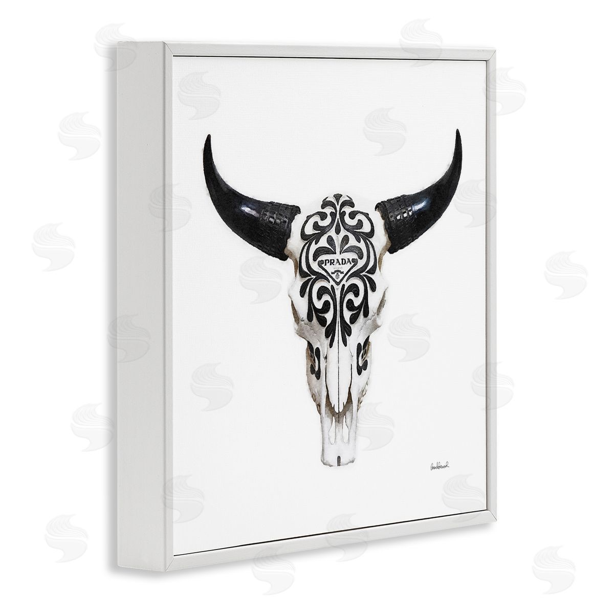 Fashion Brand Cow Skull White Frame Print Wall Art, Home Decor by Amanda Greenwood