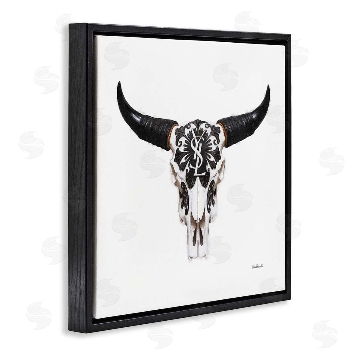 Chic Brand Cattle Skull Black Floating Frame Canvas Wall Art, Home Decor by Amanda Greenwood