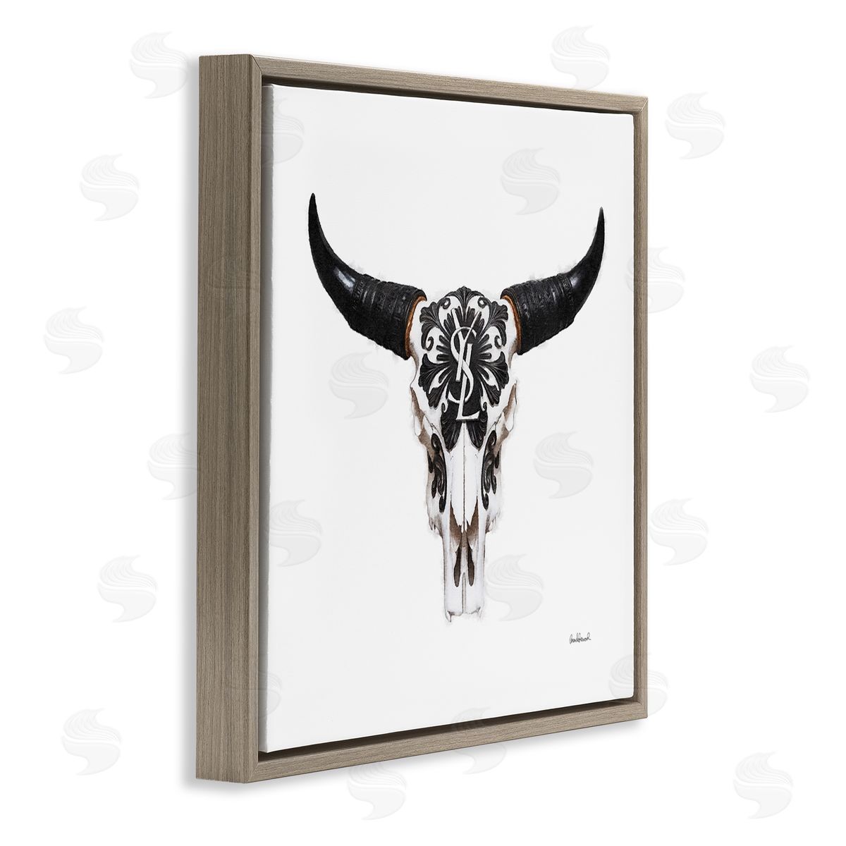 Chic Brand Cattle Skull Brown Floating Frame Canvas Wall Art, Home Decor by Amanda Greenwood
