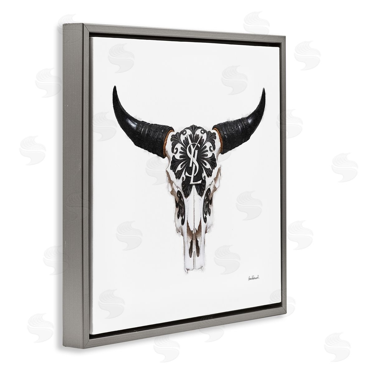 Chic Brand Cattle Skull Grey Floating Frame Canvas Wall Art, Home Decor by Amanda Greenwood