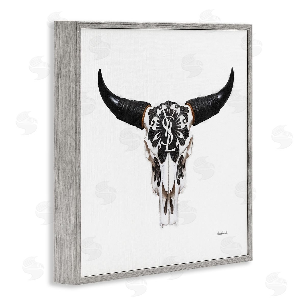 Chic Brand Cattle Skull Grey Frame Print Wall Art, Home Decor by Amanda Greenwood
