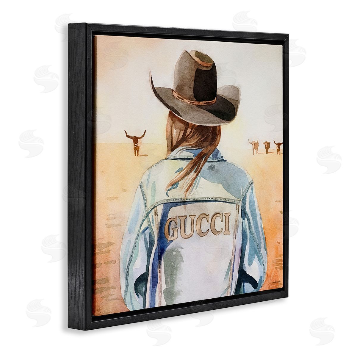 Fashionable Desert Cowgirl Black Floating Frame Canvas Wall Art, Home Decor by Amanda Greenwood