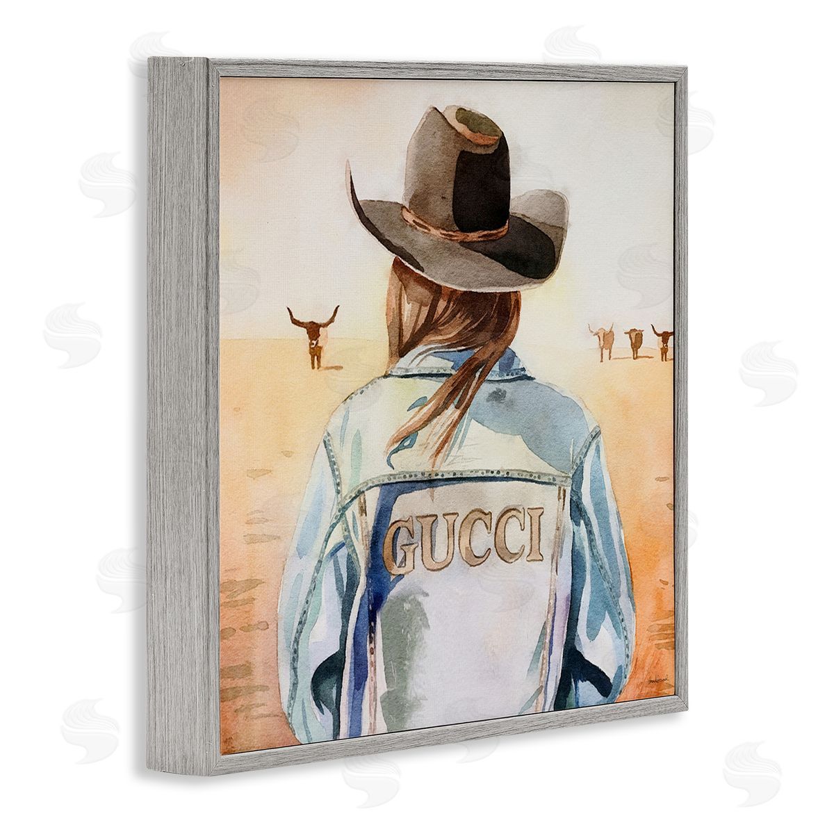 Fashionable Desert Cowgirl Grey Frame Print Wall Art, Home Decor by Amanda Greenwood