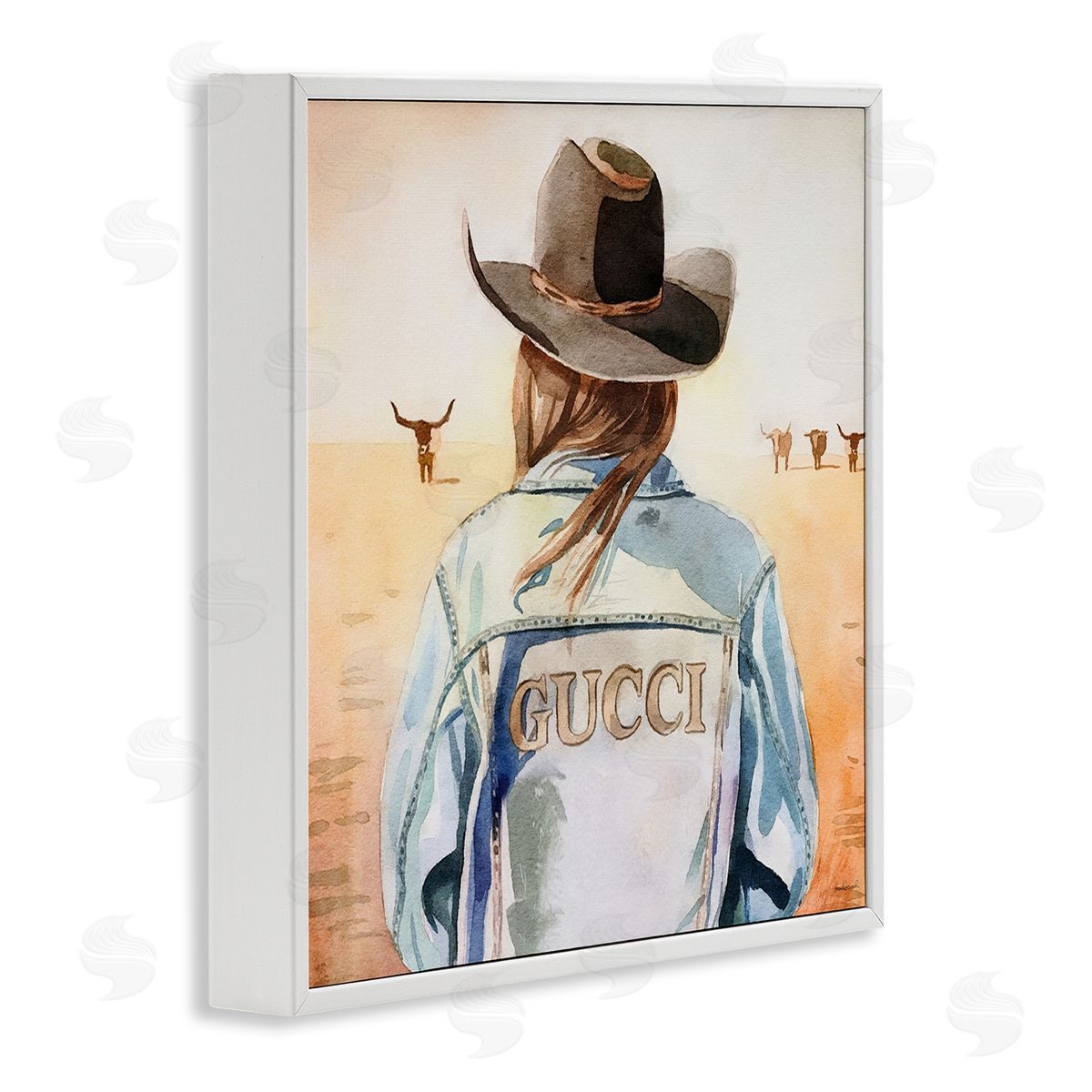 Fashionable Desert Cowgirl White Frame Print Wall Art, Home Decor by Amanda Greenwood
