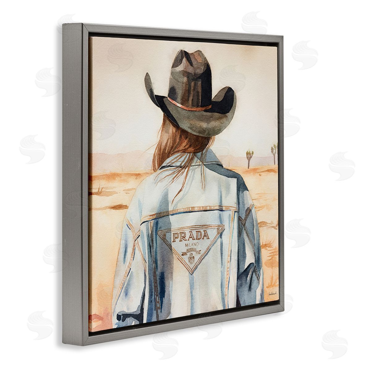 Glam Desert Cowgirl Grey Floating Frame Canvas Wall Art, Home Decor by Amanda Greenwood