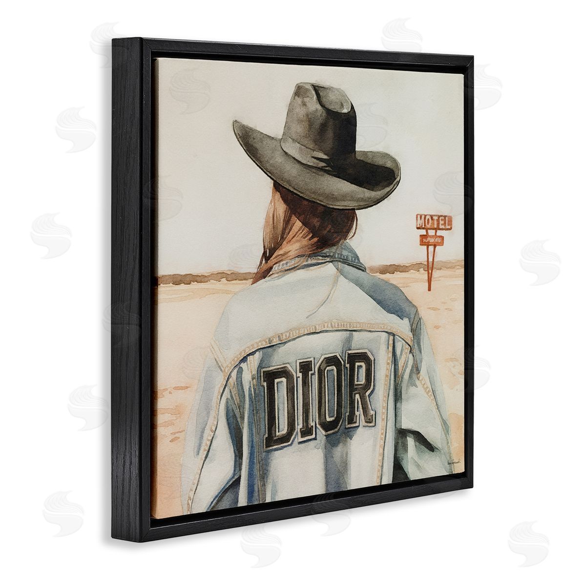Glam Cowgirl in Desert Black Floating Frame Canvas Wall Art, Home Decor by Amanda Greenwood