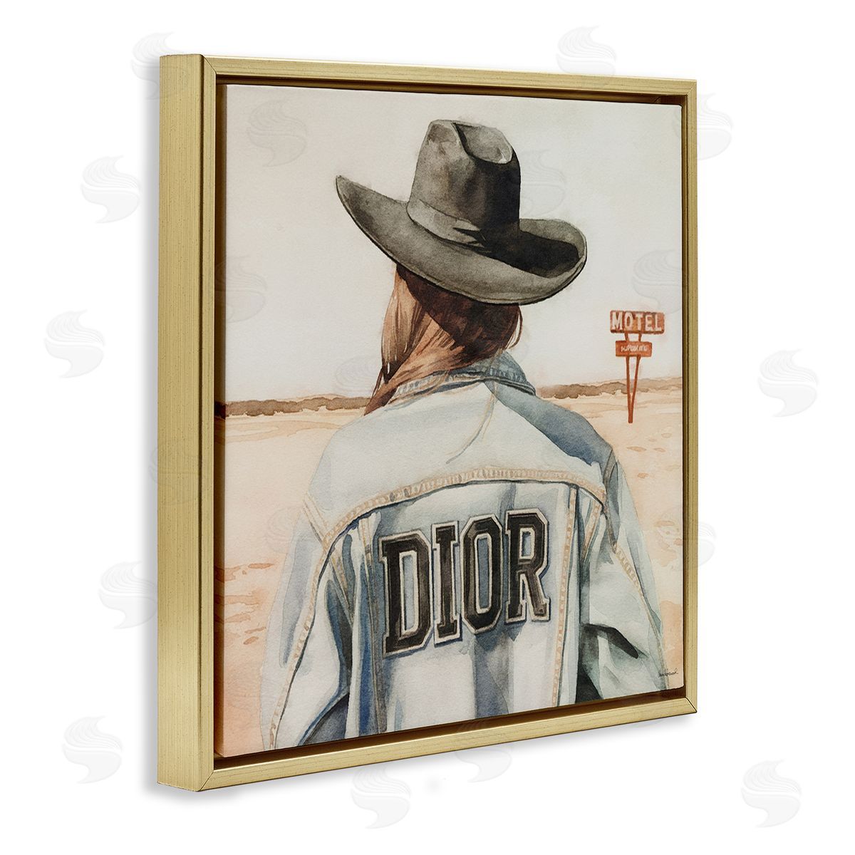 Glam Cowgirl in Desert Gold Floating Frame Canvas Wall Art, Home Decor by Amanda Greenwood