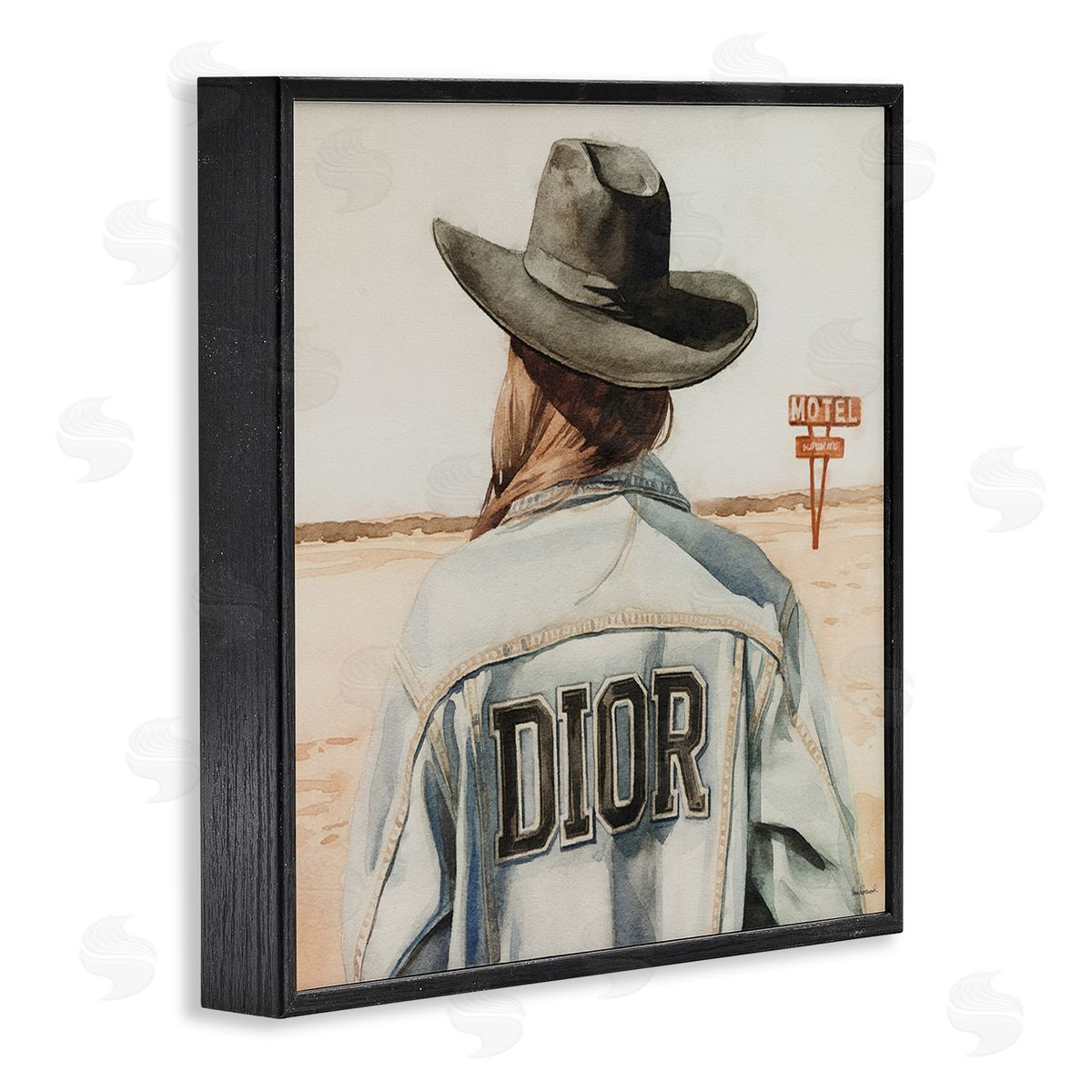 Glam Cowgirl in Desert Black Frame Print Wall Art, Home Decor by Amanda Greenwood