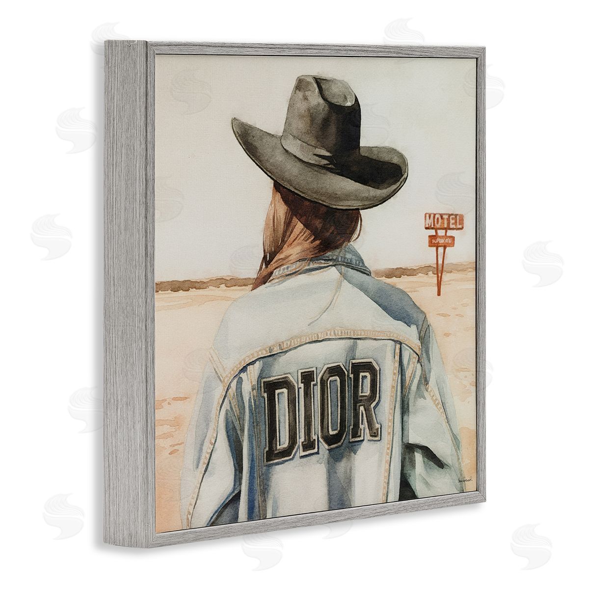 Glam Cowgirl in Desert Grey Frame Print Wall Art, Home Decor by Amanda Greenwood