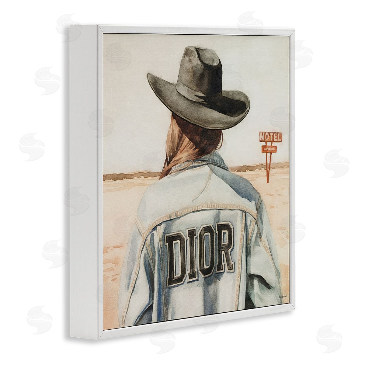 Glam Cowgirl in Desert White Frame Print Wall Art, Home Decor by Amanda Greenwood